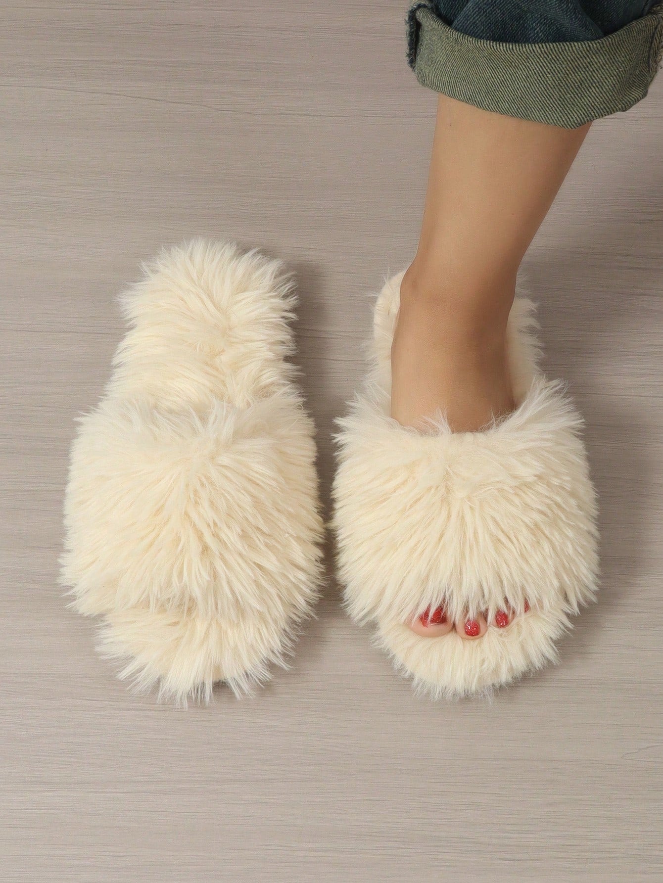 Women Leopard Pattern Fuzzy Bedroom Slippers, Fashionable Open Toe Home Slippers