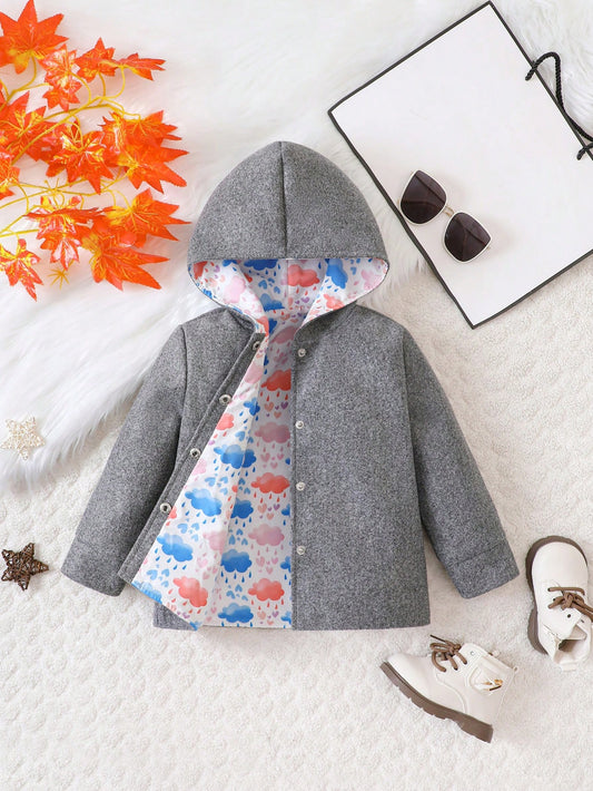 Young Girl Snap Button Front Hooded Overcoat