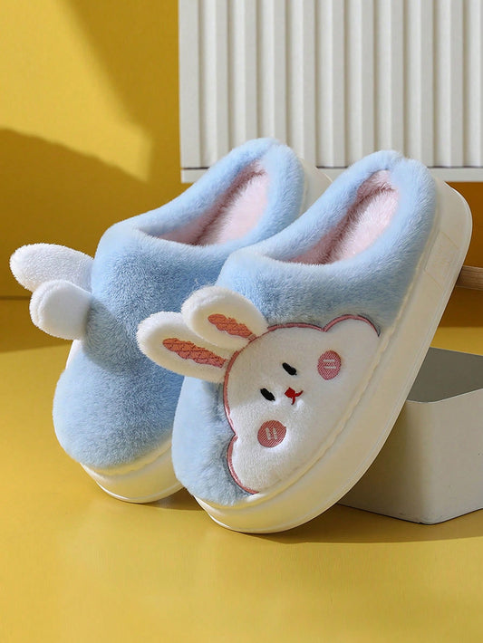 Women's Thick-soled, Cute And Cartoon Rabbit Designed, Anti-slip, Warm Plush Slippers For Indoor Use In Autumn/winter