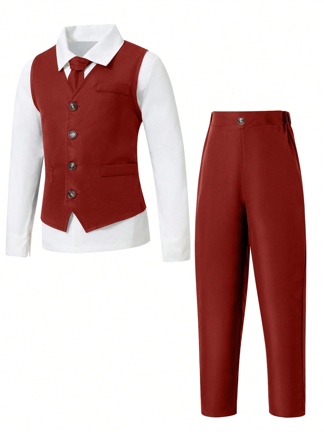 Tween Boy 2pcs Gentlemen Style Vest And Long Pants Suit Set, Without Shirt Or Accessories. Suitable For Formal Occasions Such As Birthday Parties, Evening Parties, Performances, Weddings, Christenings, And First Birthday Celebrations.