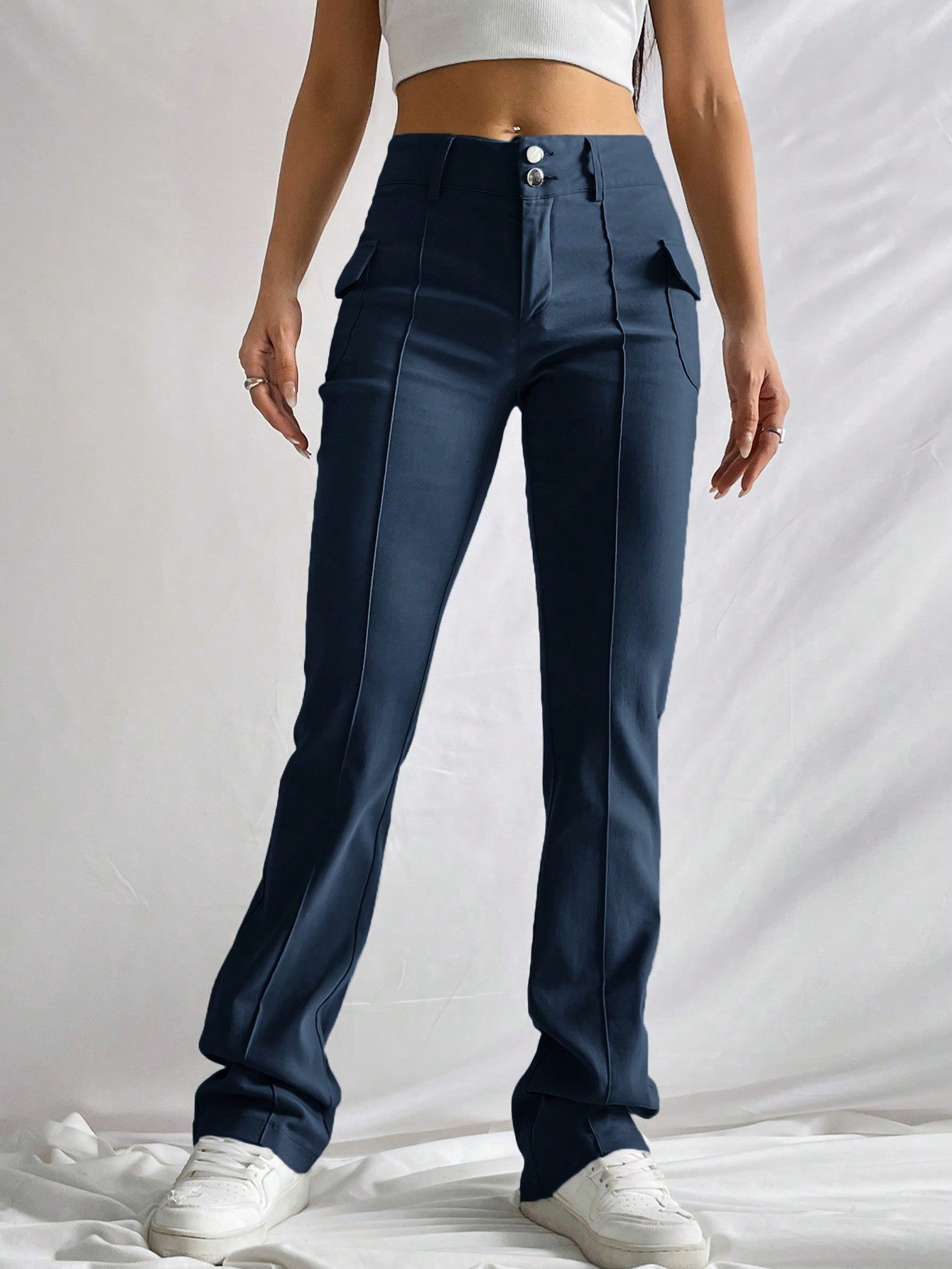 Y2k Flap Pocket Side Boot-Cut Leg Pants