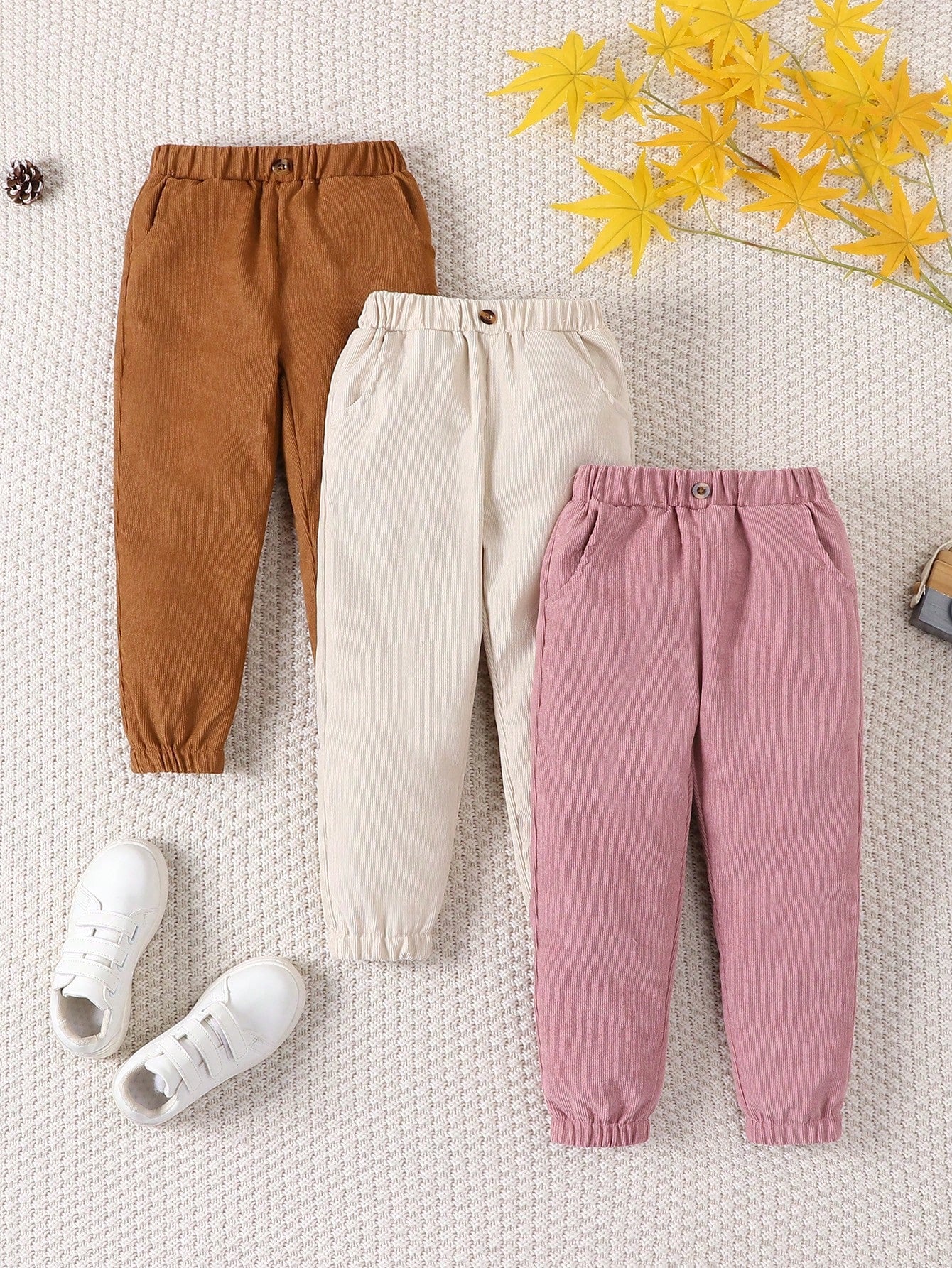 Young Girl 3pcs Solid Slant Pocket Elastic Waist Pants