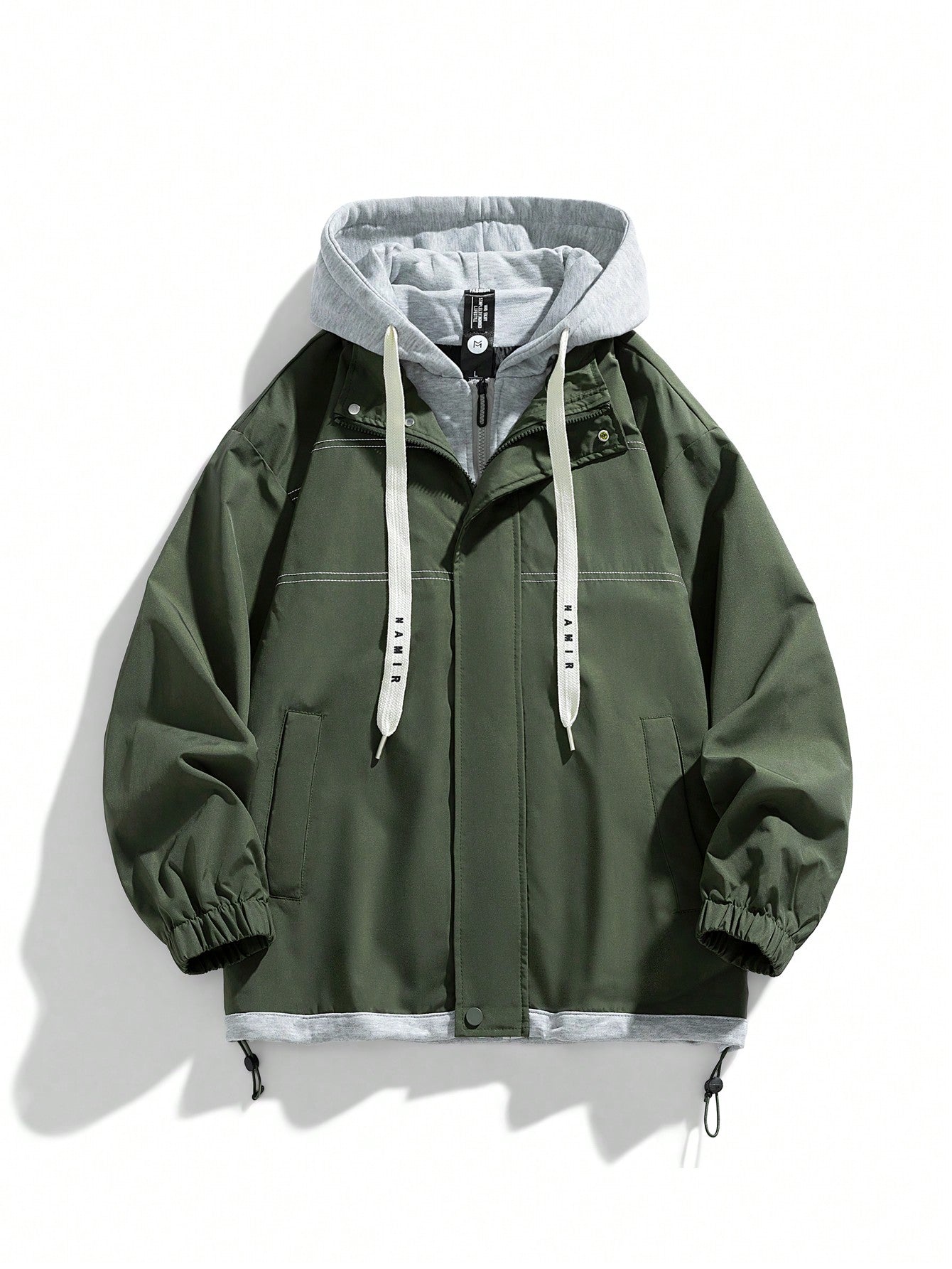 Men Letter Graphic Drawstring Hem Hooded Jacket