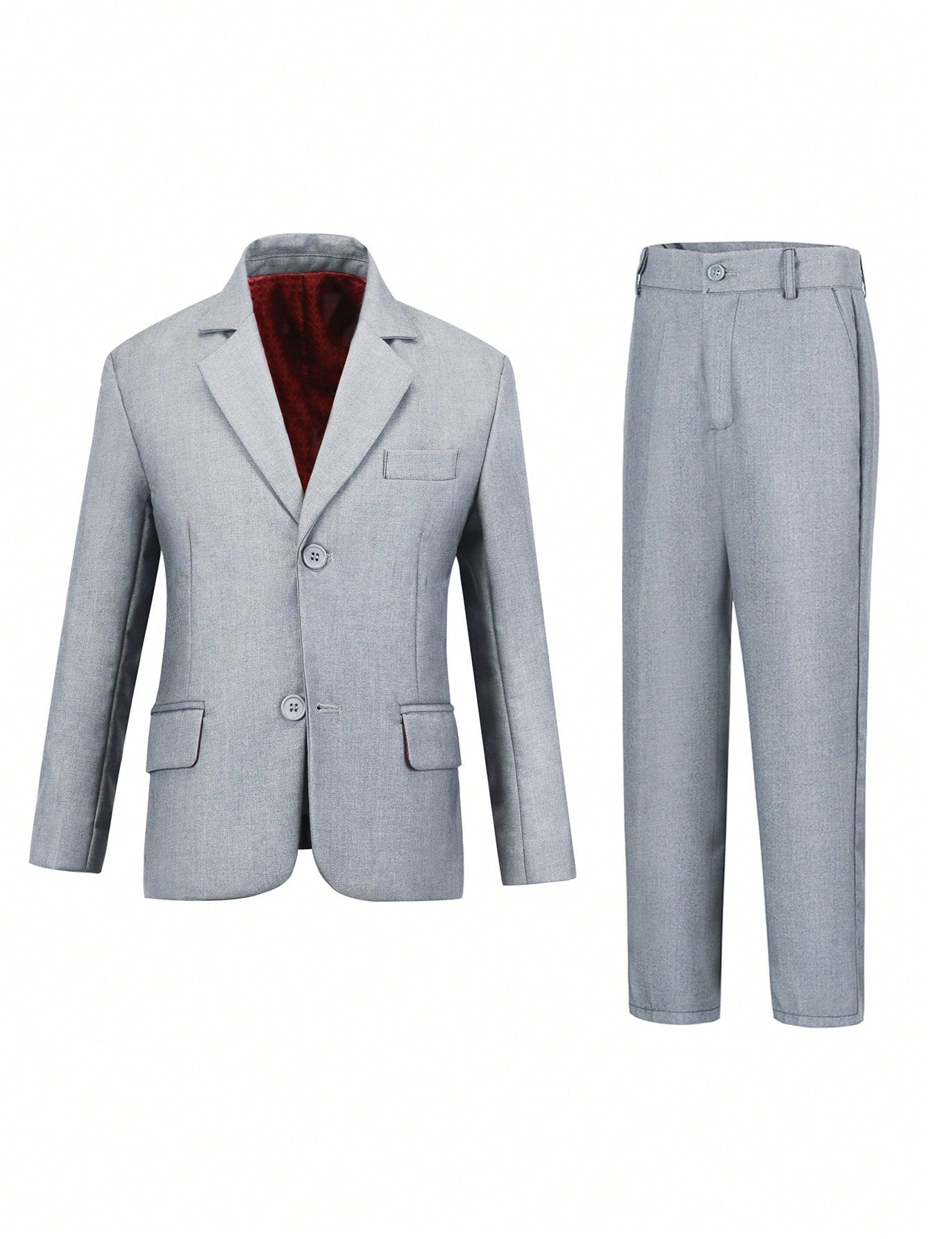 2pcs Back-To-School Tween Boy Suit Set Including Suit Pants, Grey