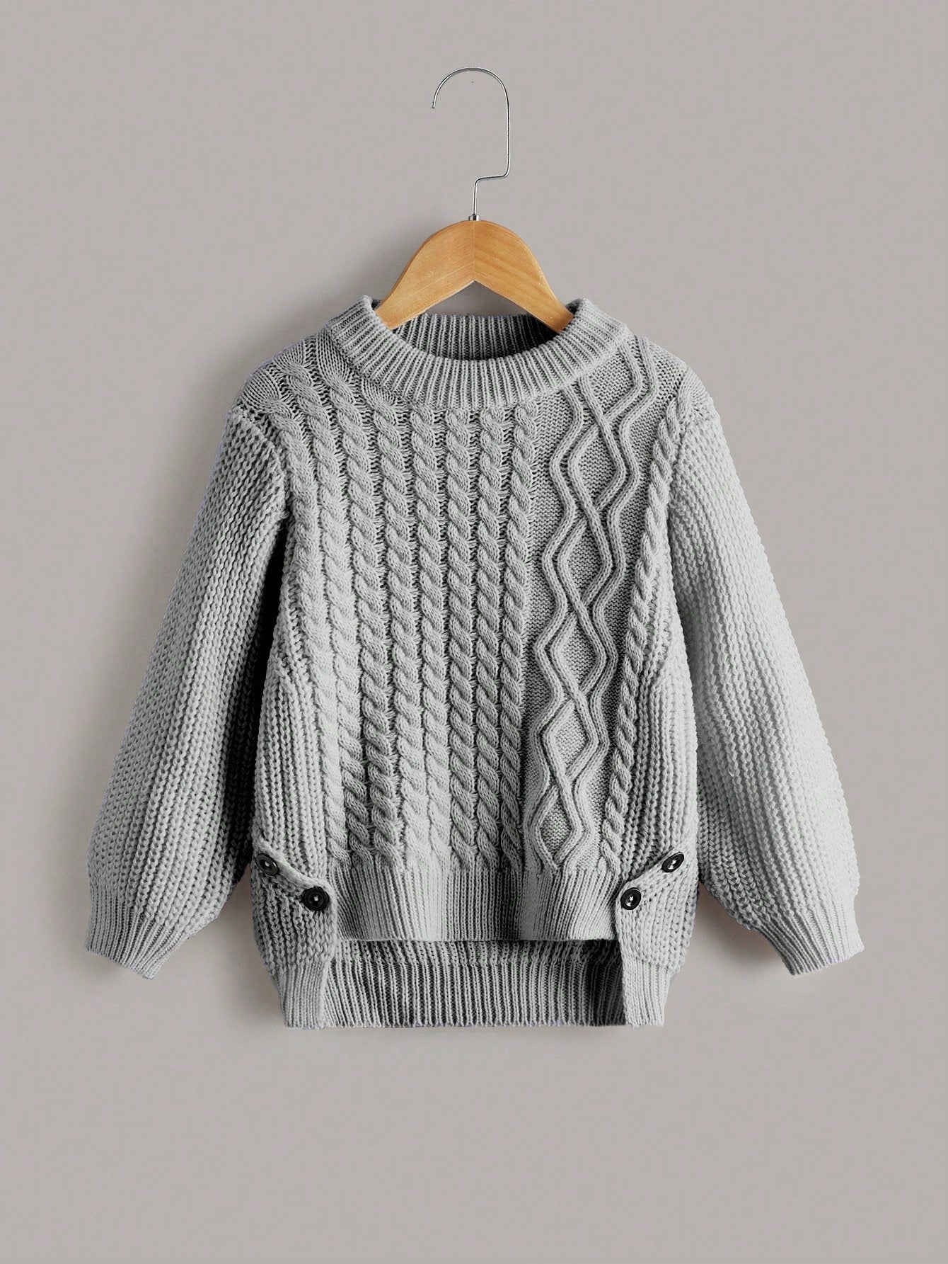 Young Girl Cable Knit High Low Hem Sweater