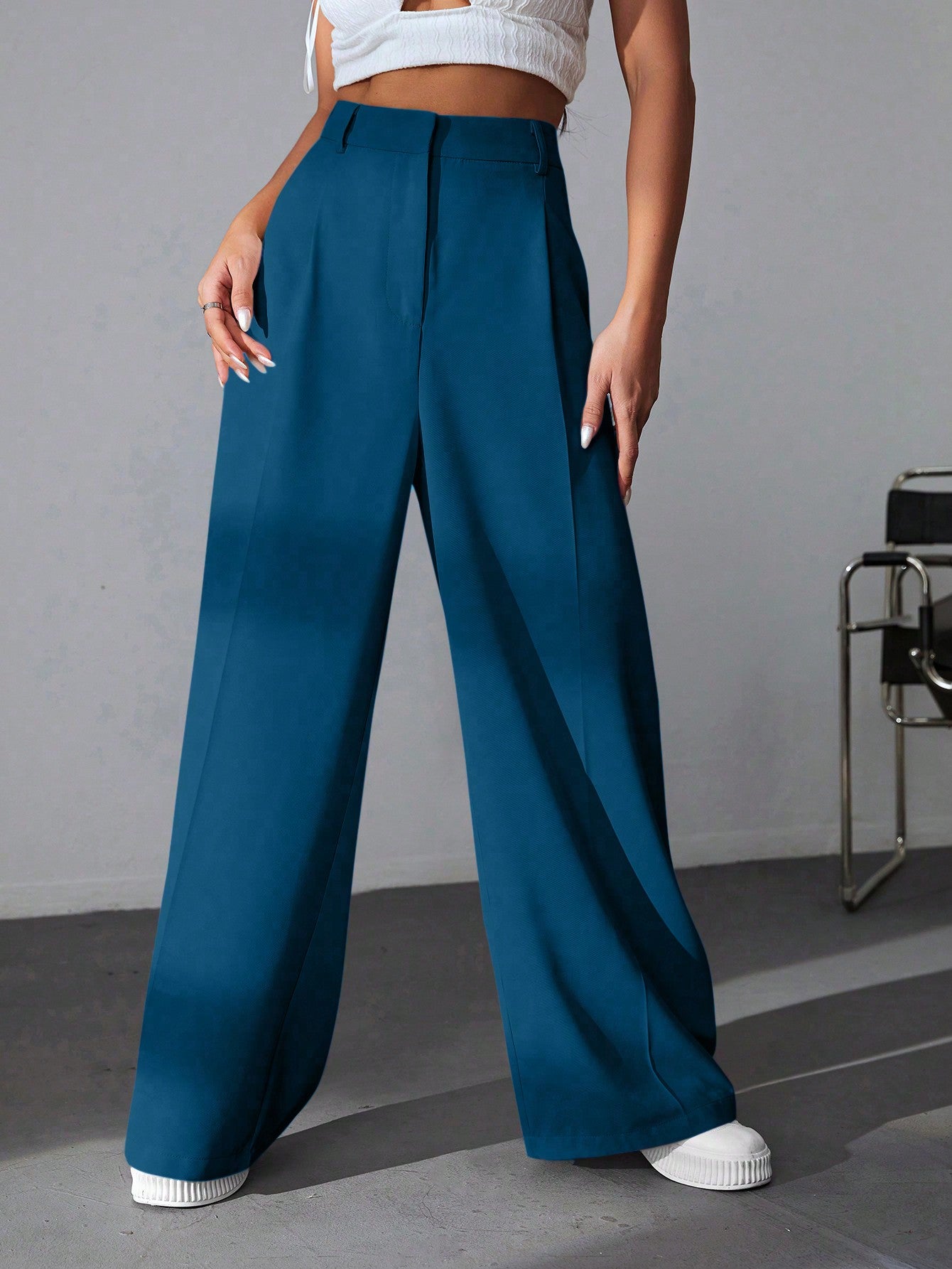 Solid Wide Leg Dress Pants