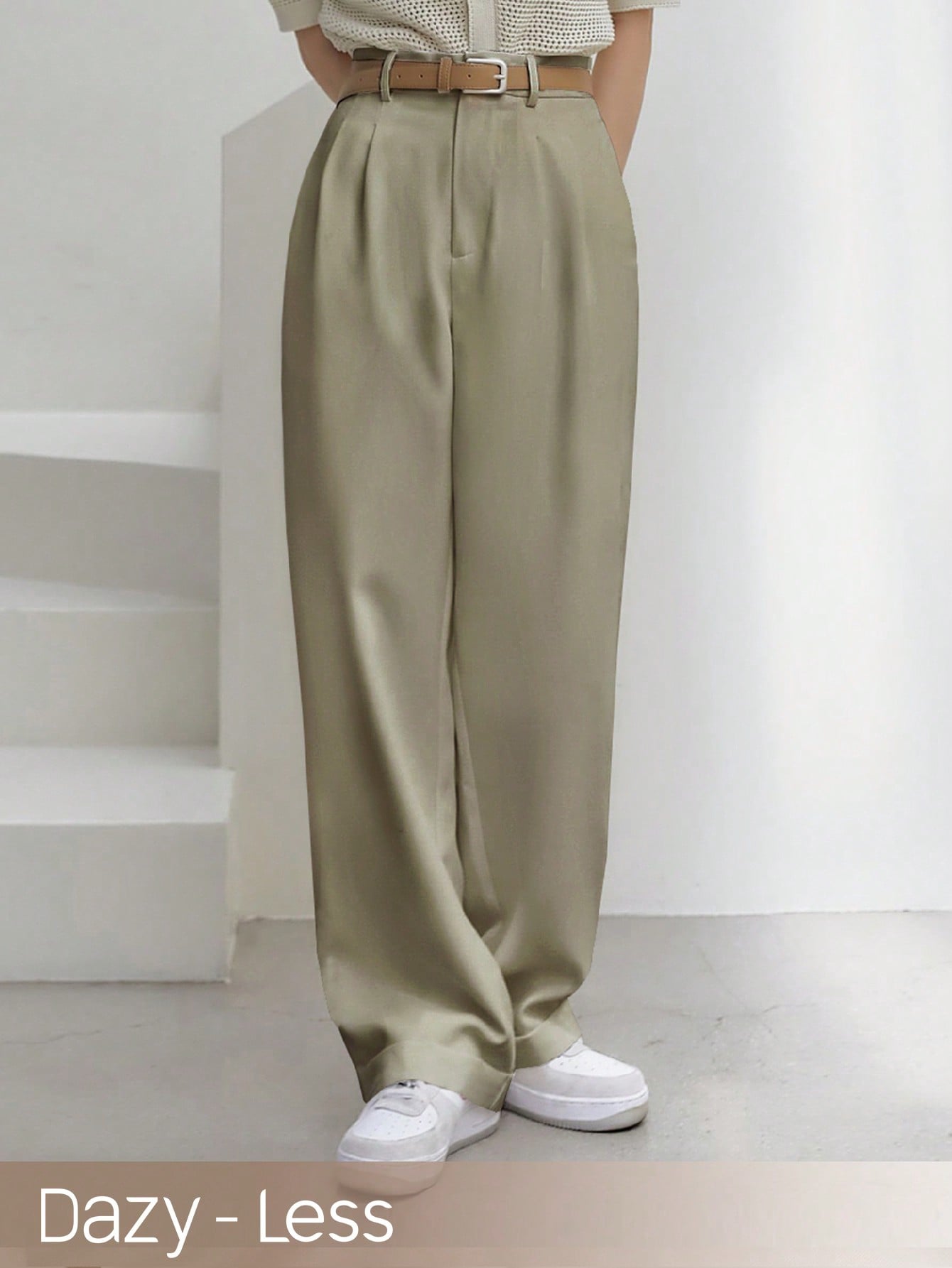 Dazy-Less High Waist Fold Pleated Suit Pants Without Belt