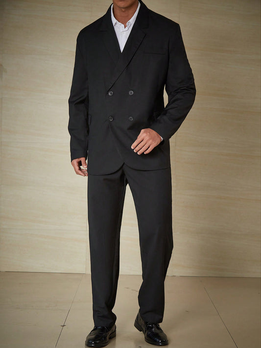 Men Plus Double Breasted Blazer & Suit Pants Set