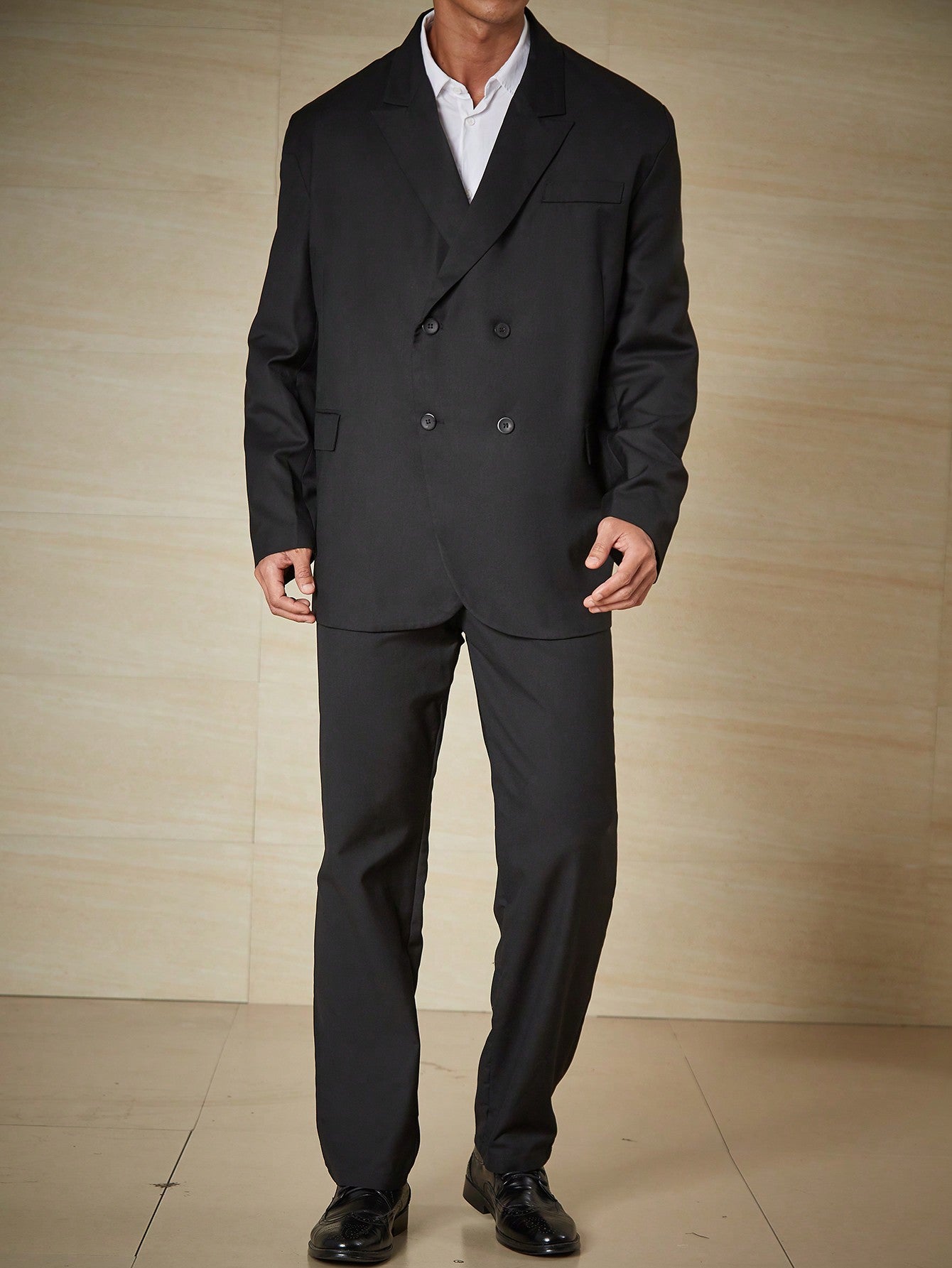 Men Plus Double Breasted Blazer & Suit Pants Set