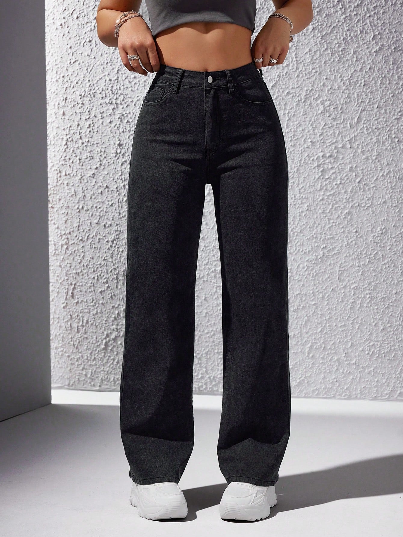 Women Plain Straight Leg Casual Pants