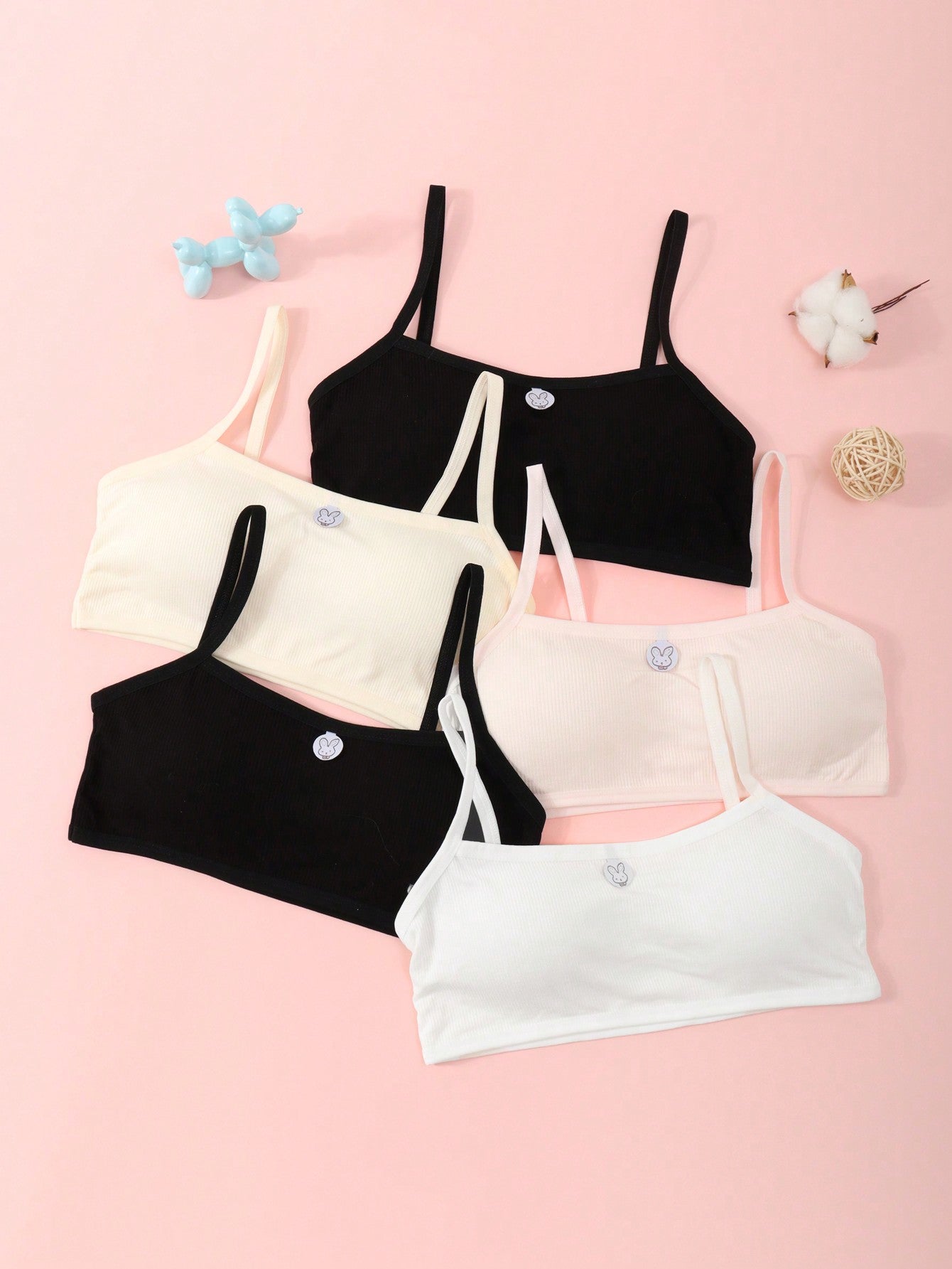 3pcs Tween Girls' Lingerie Set, Basic Style In Plain With Cartoon Patterns, Including Padded Comfortable Bra, Suitable For All Seasons