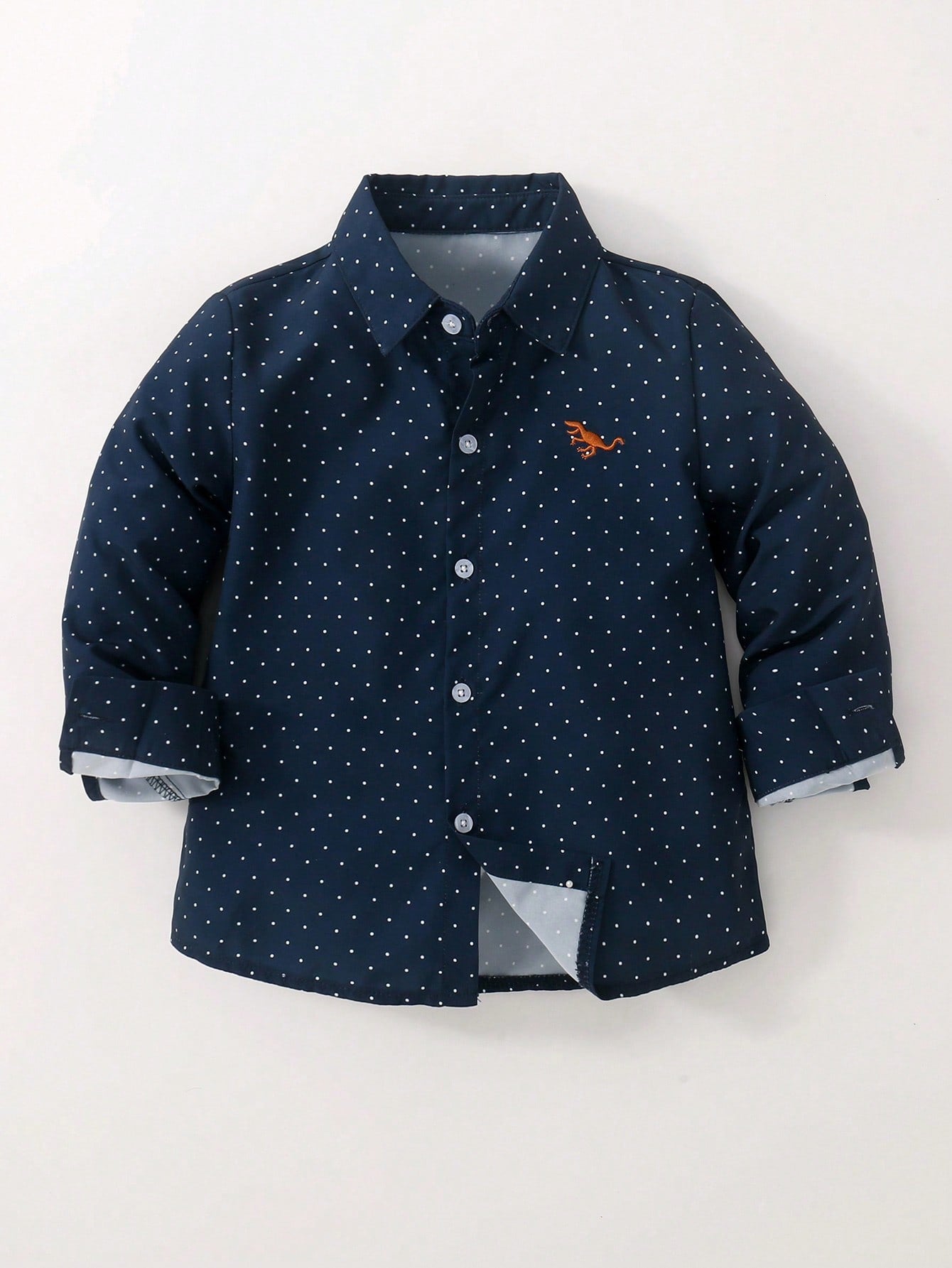 Young Boys' Comfortable Casual Long Sleeve Shirt With Blue Polka Dots For Spring And Summer