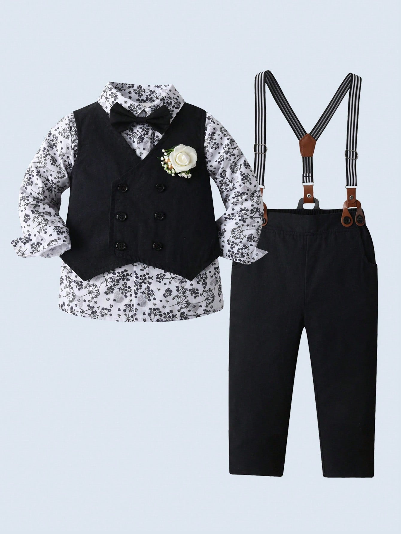 Young Boy 3pcs/Set Gentleman Suit, Long Sleeve Shirt, Vest And Pants, Suitable For Birthday Party, Evening Party, Wedding, Anniversary And First Birthday Celebration