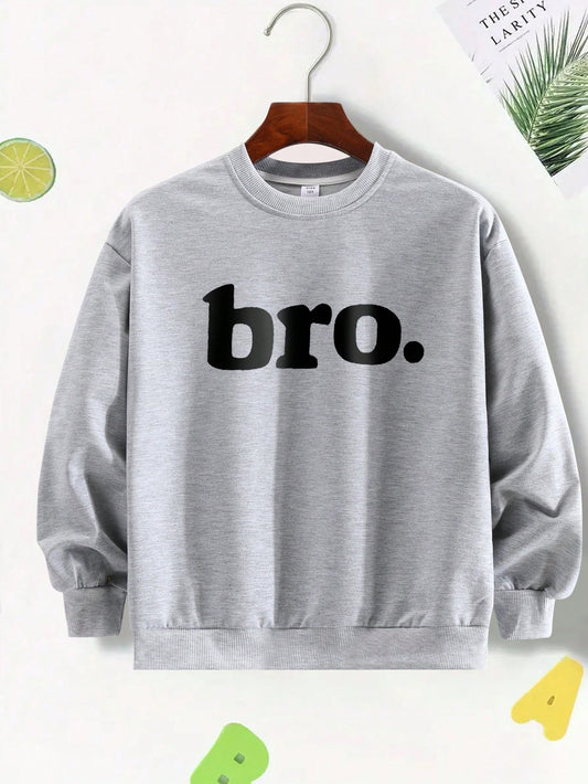 Tween Boy Cool Printed Crewneck Sweatshirt For Casual And Streetwear, Autumn And Winter