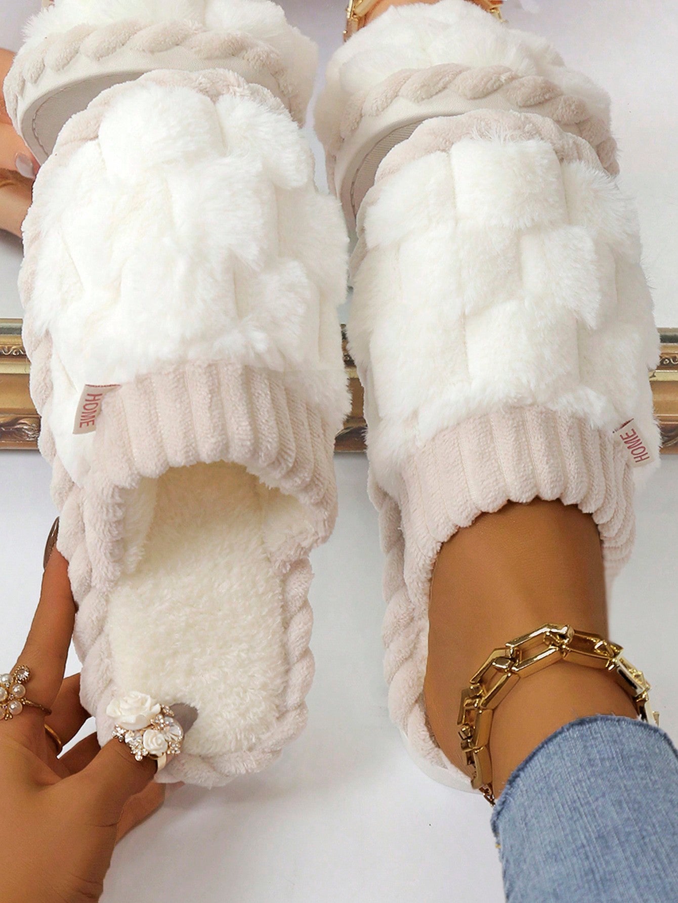 Women's Plush Platform Slippers, Soft & Cozy Open Toe Anti-slip Indoor Slippers, Home Slippers