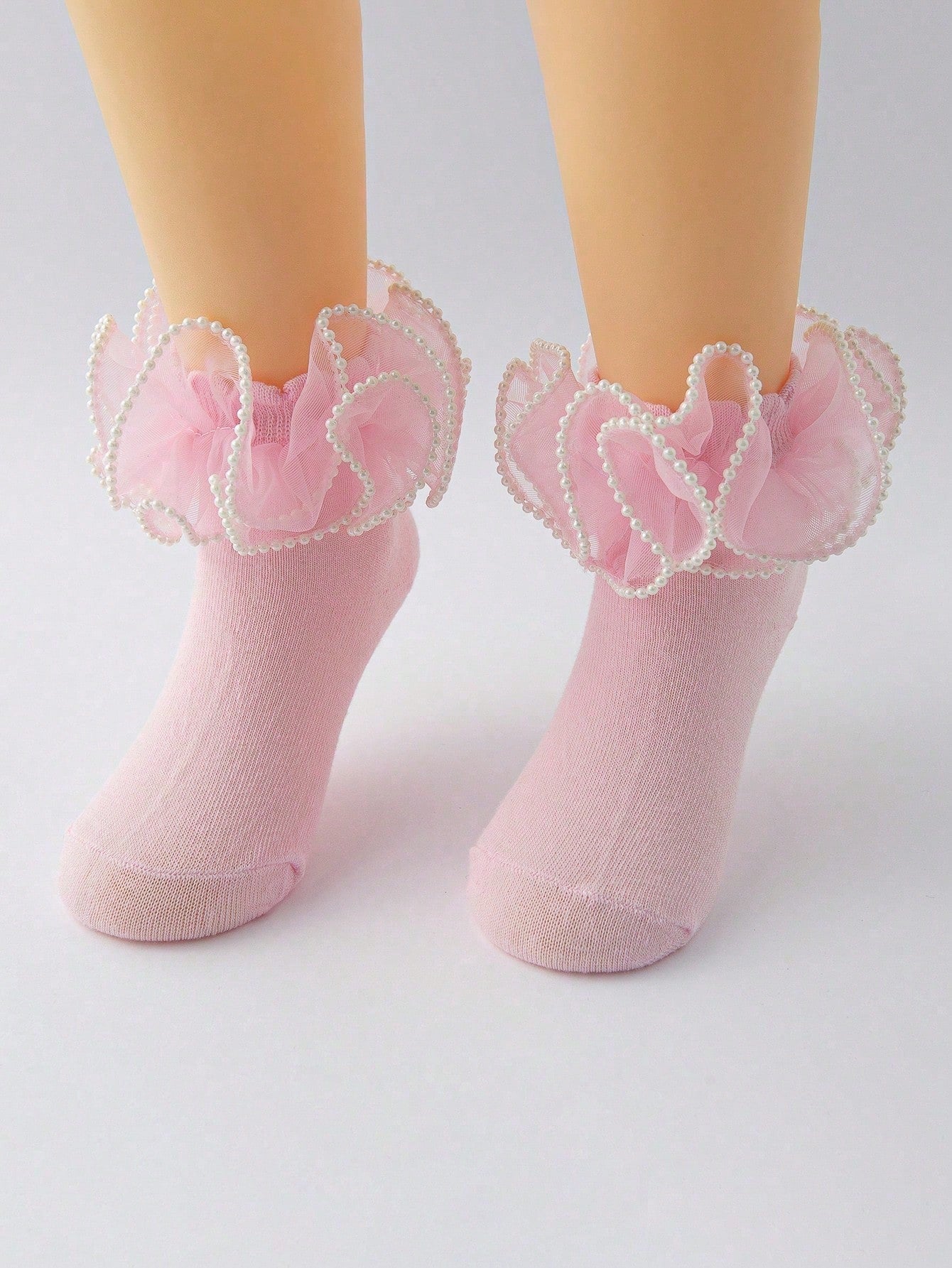 1pair Kids' Solid Color Fashionable Lace Frilled Short Socks For Dancing Or Princess Costume