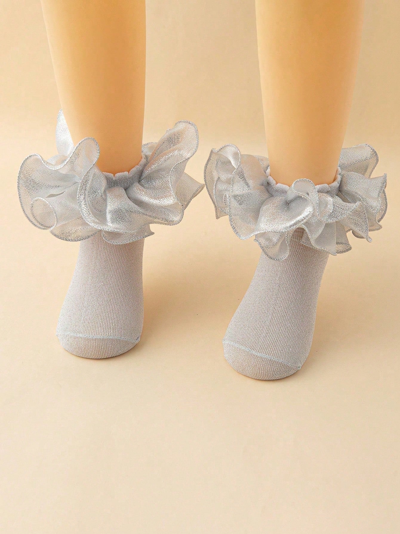 1pair Kids' Solid Color Fashionable Lace Frilled Short Socks For Dancing Or Princess Costume