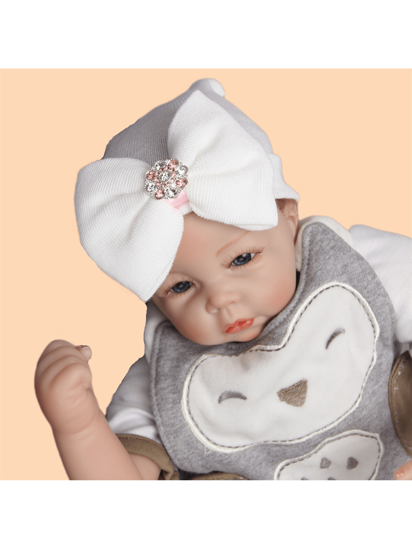 1pc Pink Newborn Baby Beanie, Knitted Cap With Cute Butterfly Shape Applique And Diamante Decor