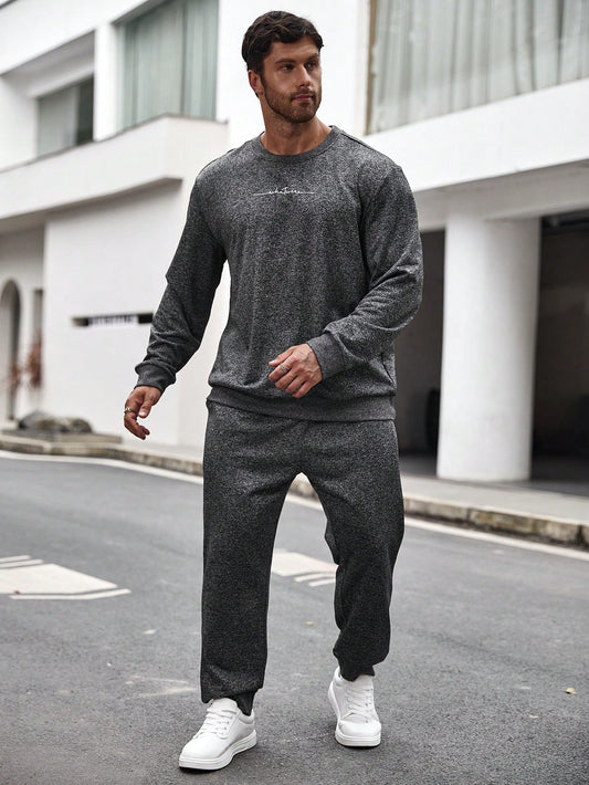 Men Plus Marled Knit Sweatshirt & Sweatpants