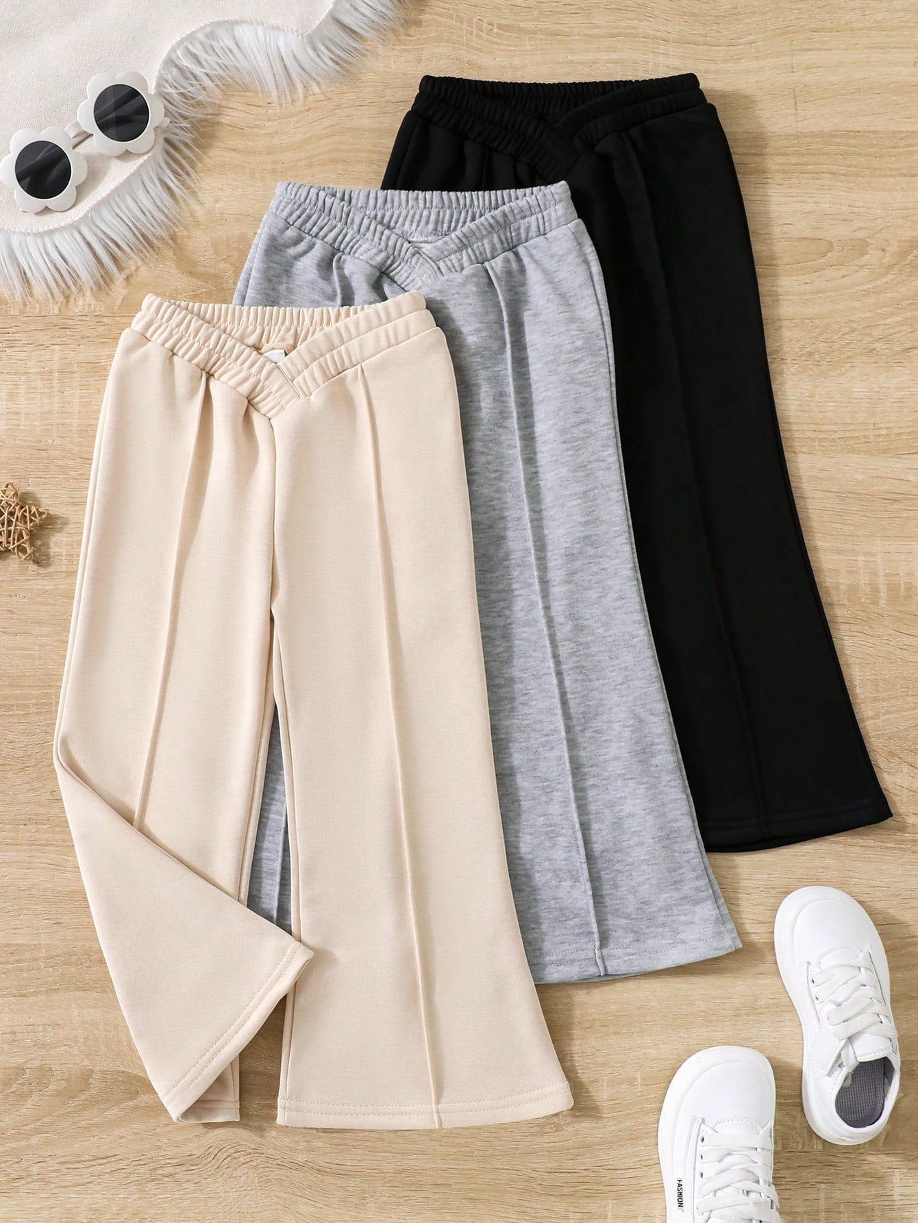 Young Girls' Multiple Pieces Casual Solid Color Wide Leg Sweatpants For Autumn