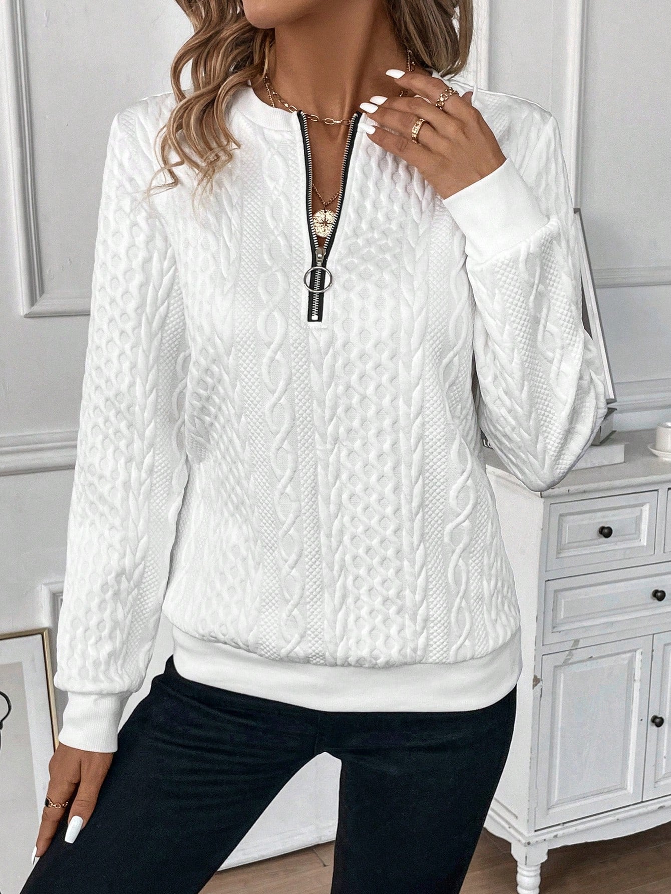 Half Zip Cable Knit Sweatshirt