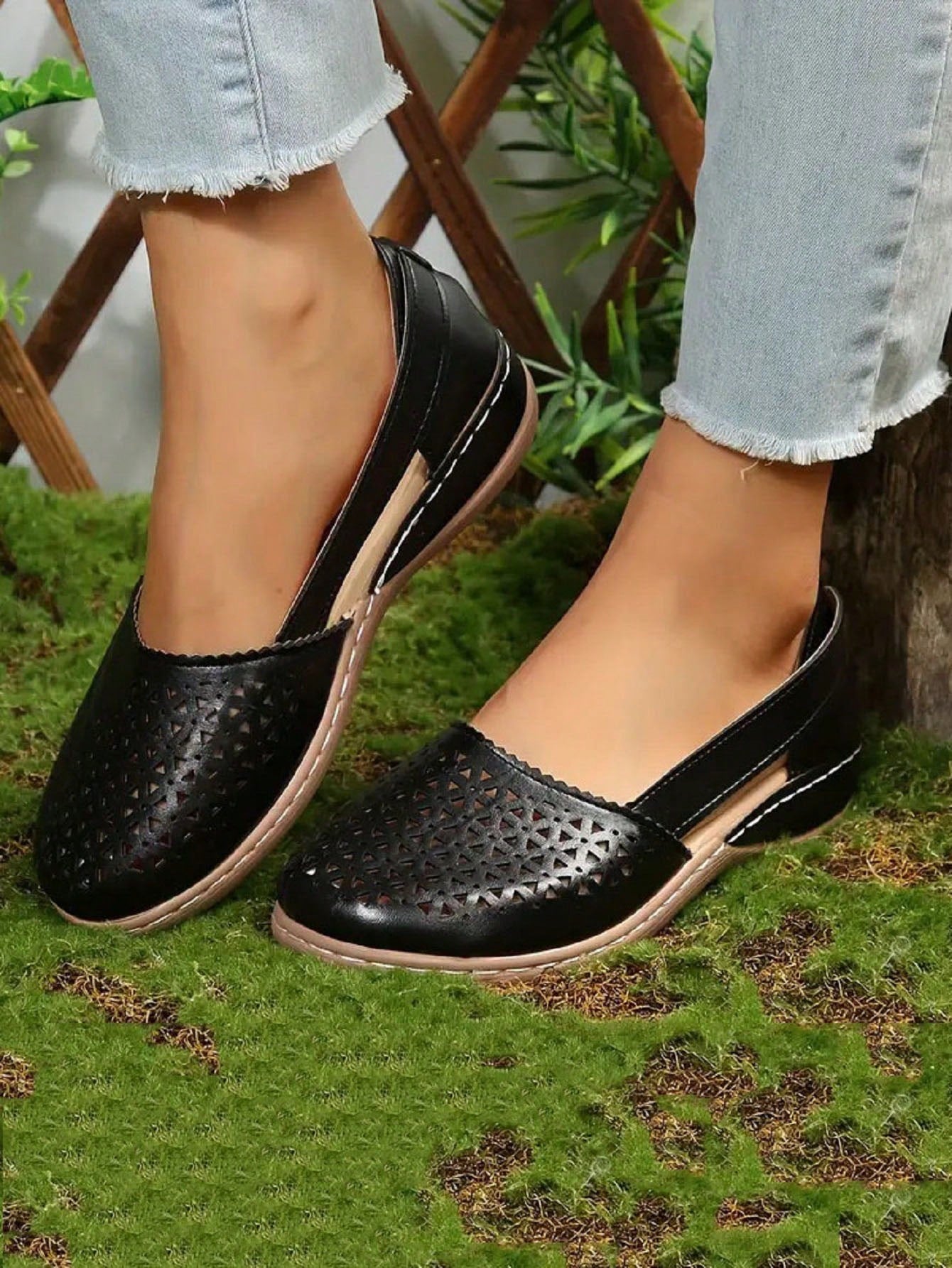 Women Hollow Out Slip On Court Wedges, Elegant Outdoor Wedge Shoes