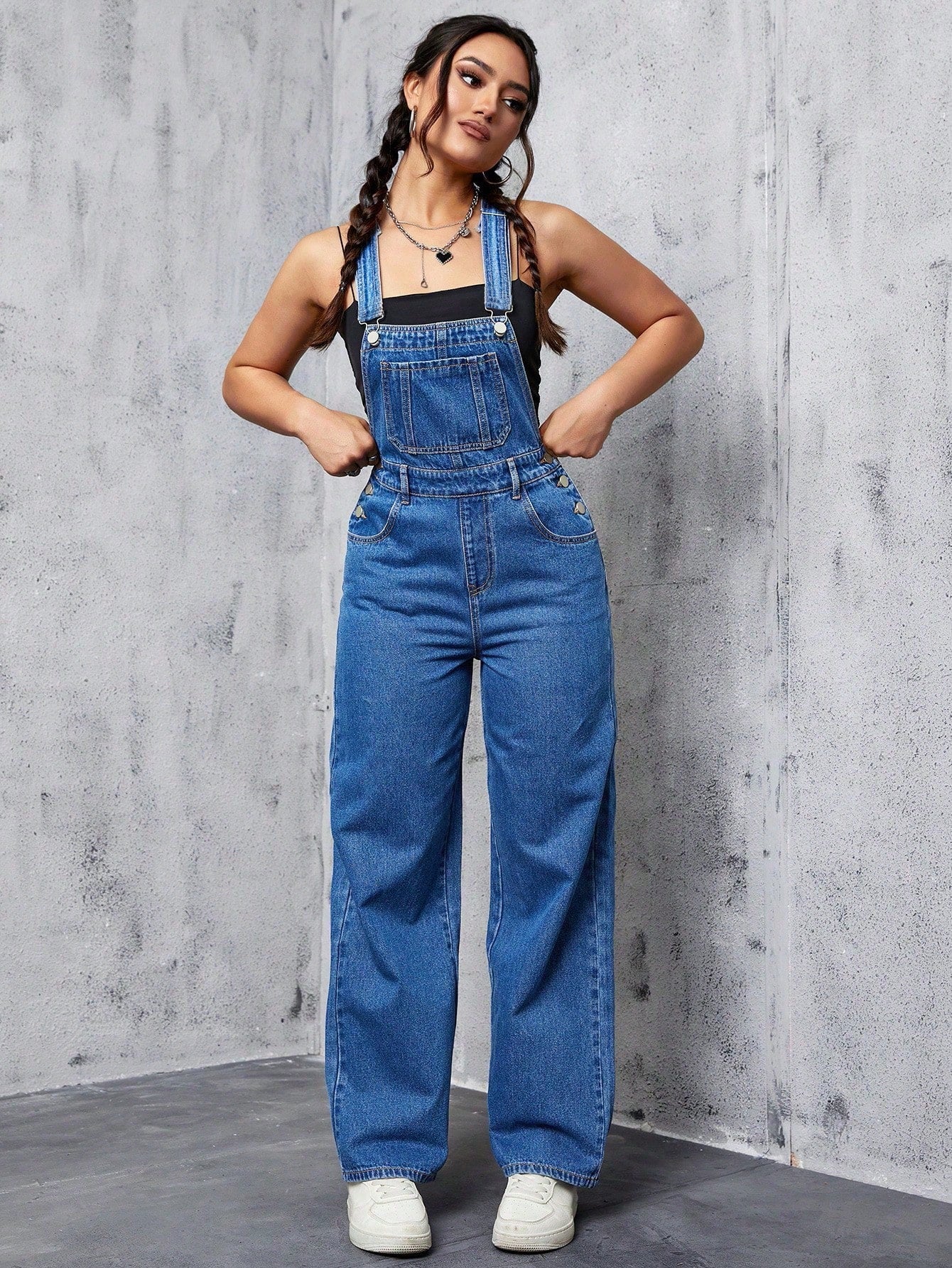 Slant Pocket Denim Overalls Without Top