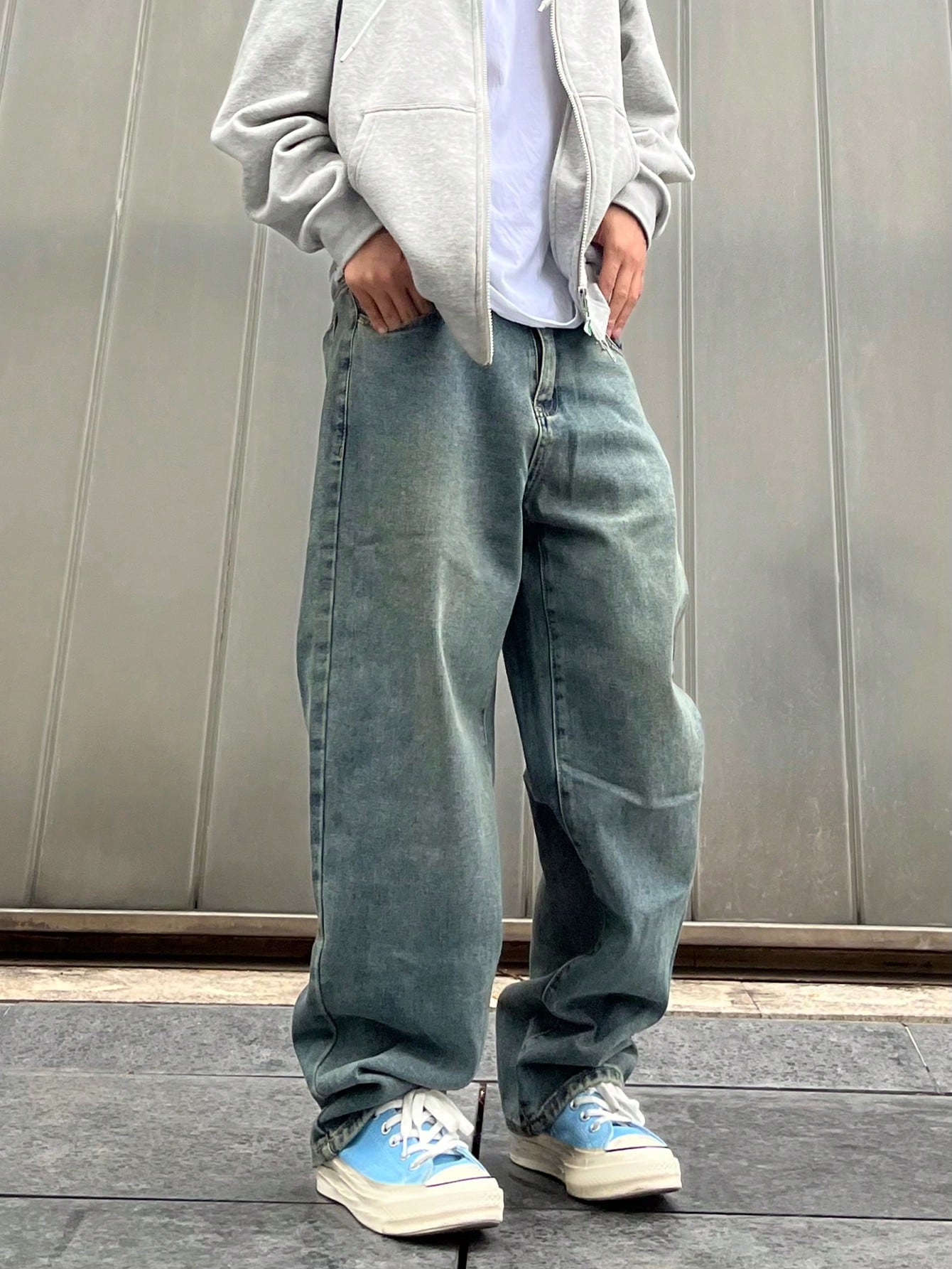 Loose-Fit Men's Solid Color Wide Leg Denim Jeans Baggy Jeans