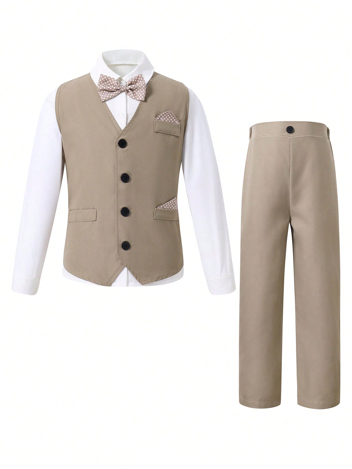 Tween Boy Gentleman 2pcs/Set Vest And Long Pants Suit, Without Shirt And Accessories, For Birthday Party, Evening Party, Performance, Wedding, Christening, Or 1st Year Celebration