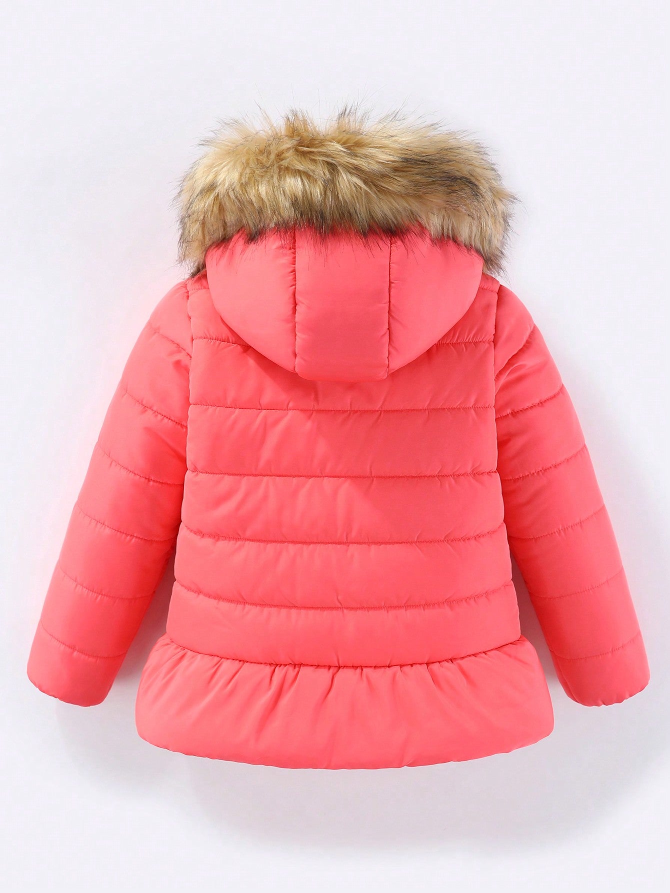 Young Girl Fuzzy Trim Hooded Thermal Lined Puffer Coat