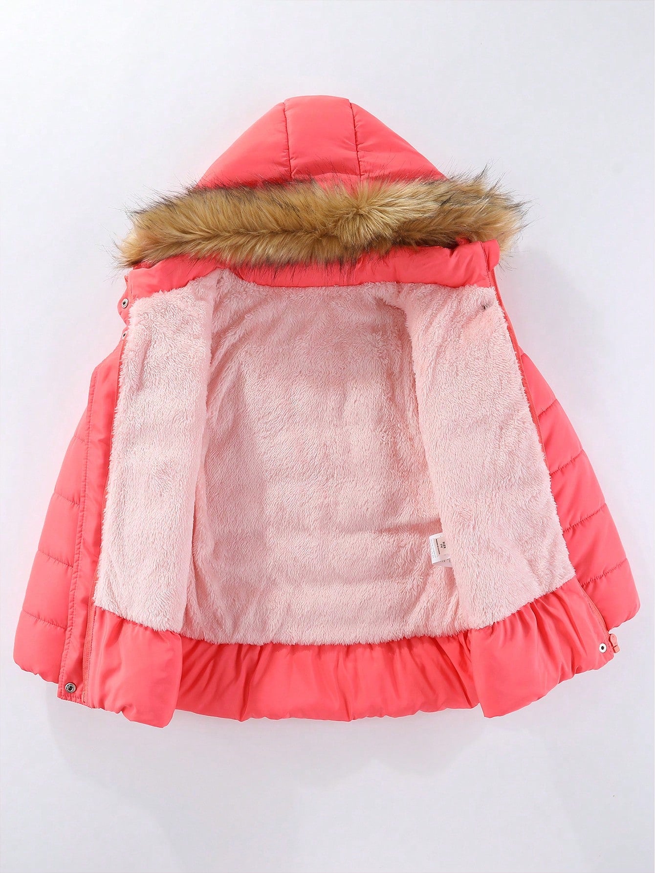 Young Girl Fuzzy Trim Hooded Thermal Lined Puffer Coat