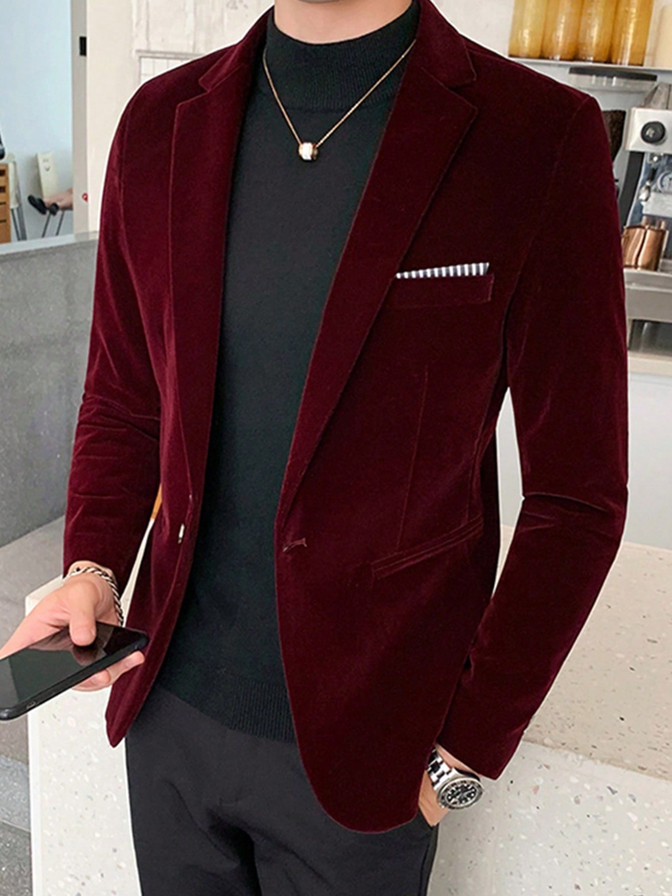 Men Single Button Blazer