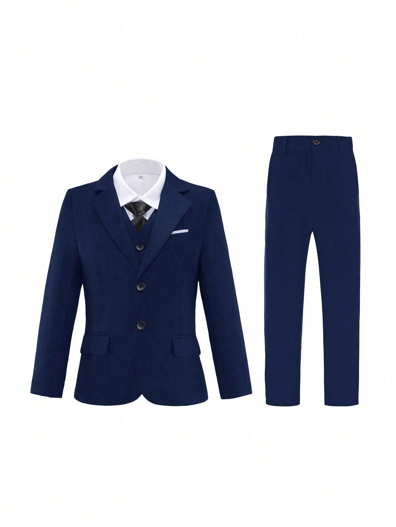 Back-To-School 4pcs Set Tween Boy Suit Set, Children Formal Suit, Pants, Vest, Tie, Navy Blue