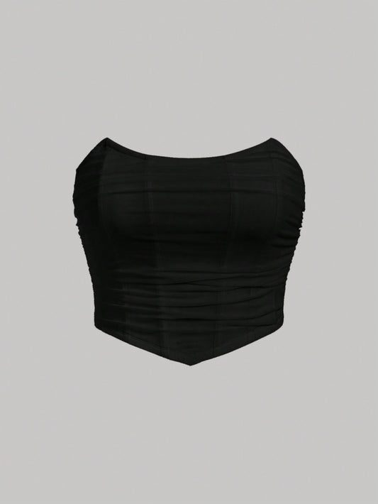 Plus Ruched Bandana Hem Mesh Tube Top