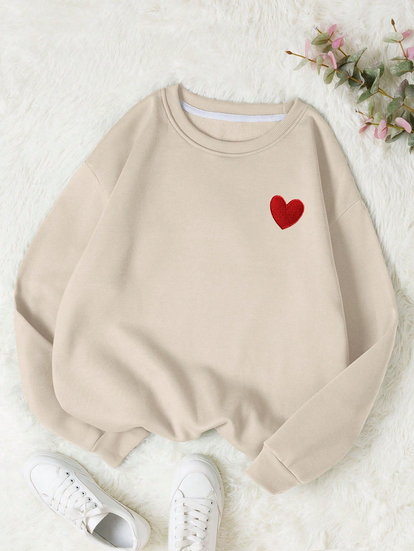 Heart Print Thermal Lined Sweatshirt