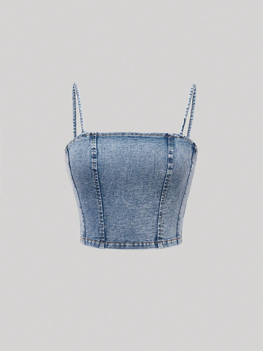 Teen Girl Zip Back Denim Cami Top