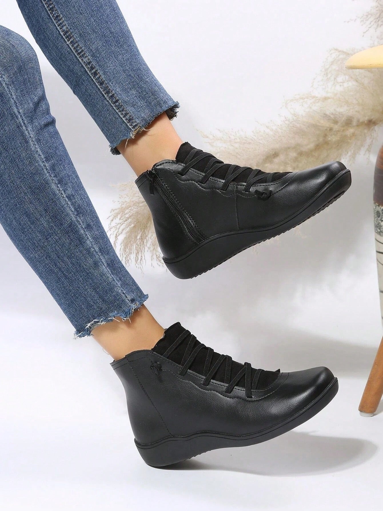 Autumn/winter Western Style Casual Elastic Ankle Boots For Women, Flat Heel