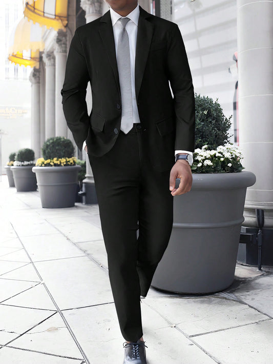 Men Lapel Collar Blazer & Suit Pants