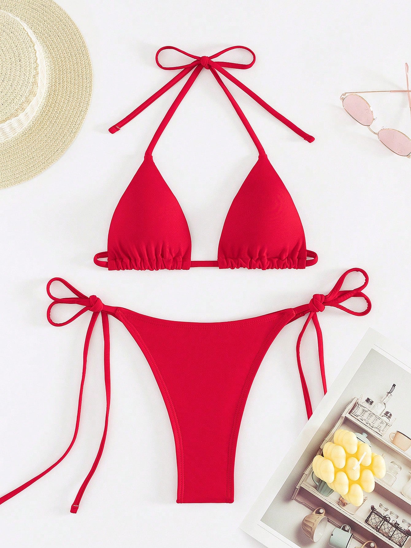 Women's Two-Piece Bikini Set, Sexy Halter Strap Triangle Bikini Set Summer Beach