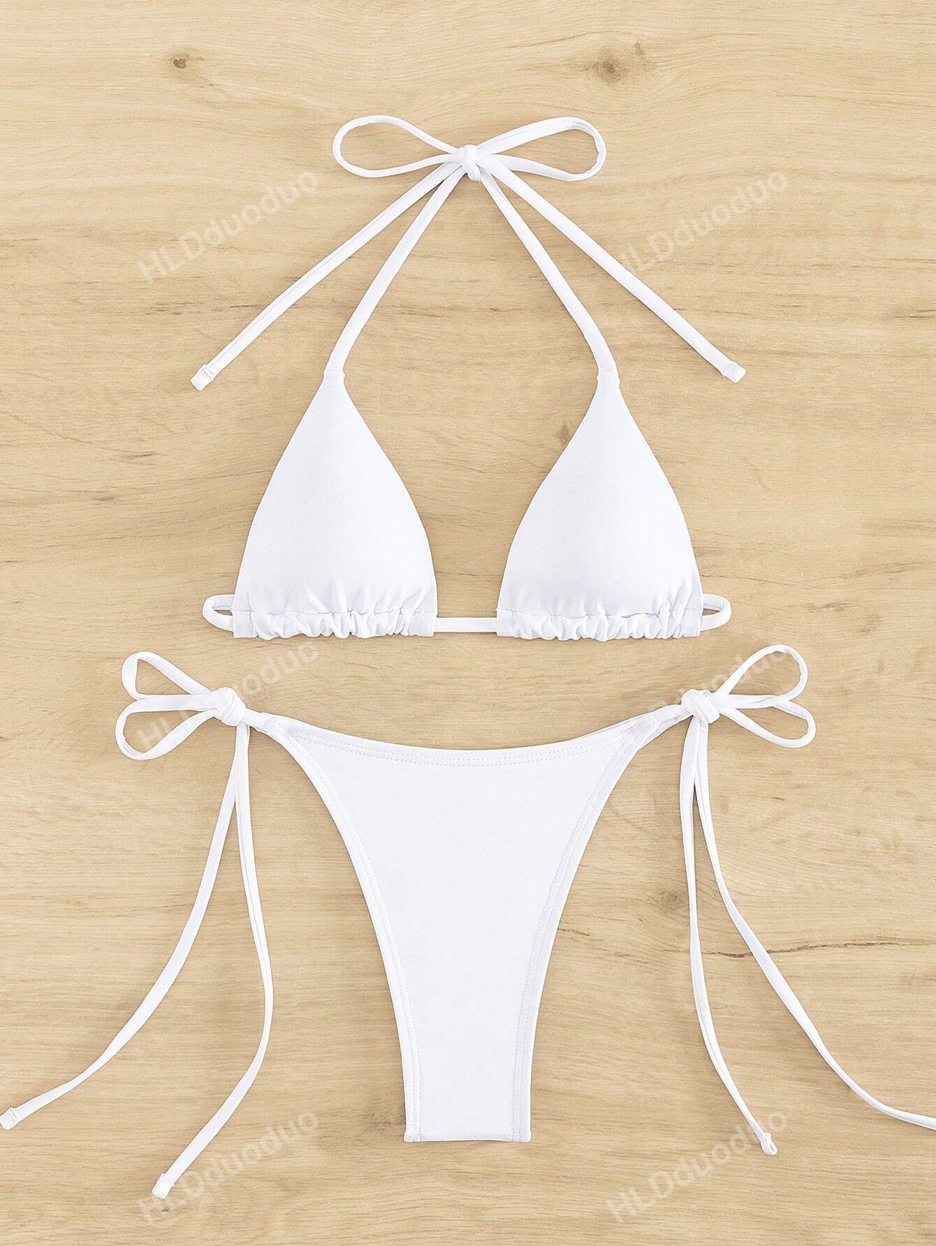 Women's Two-Piece Bikini Set, Sexy Halter Strap Triangle Bikini Set Summer Beach