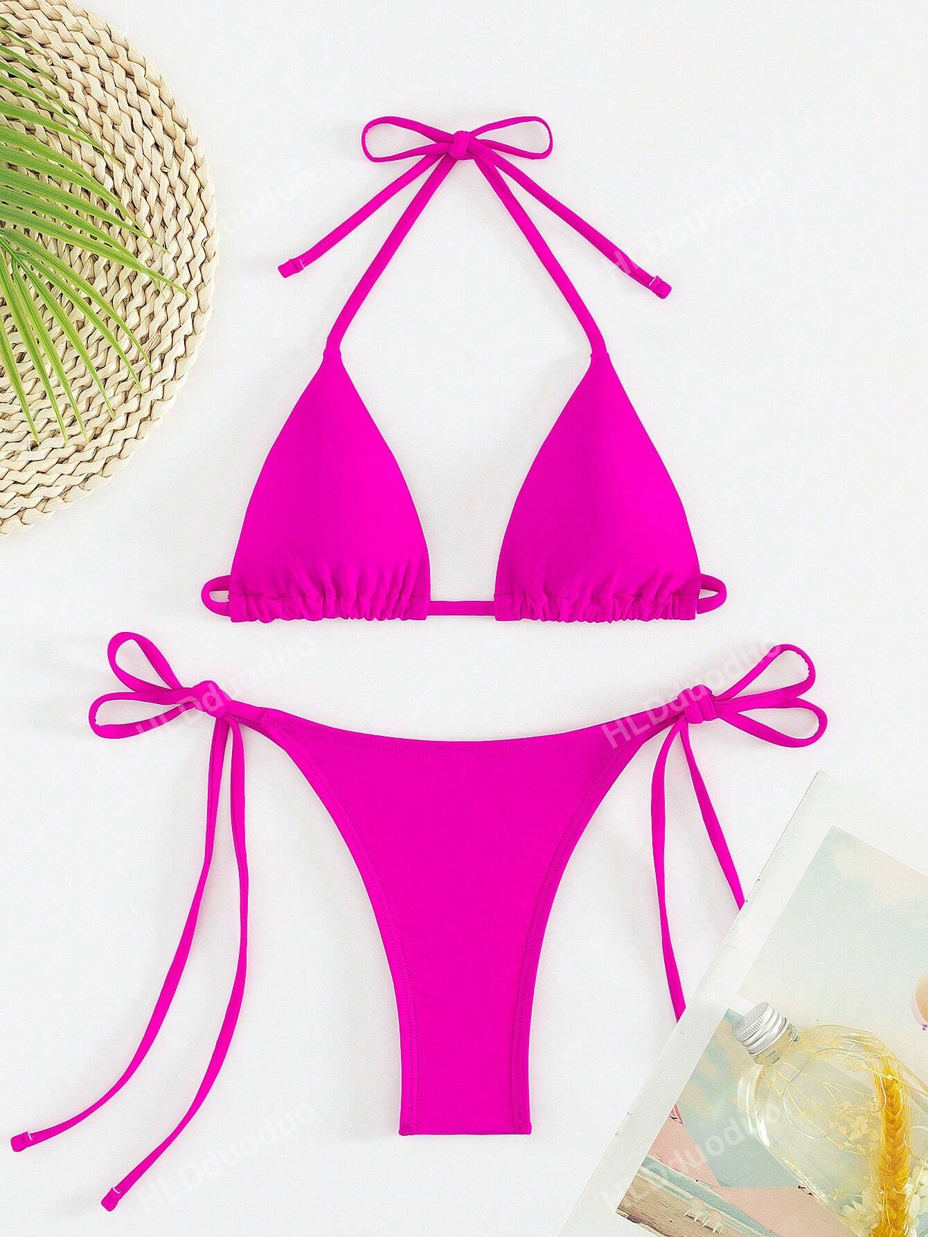 Women's Two-Piece Bikini Set, Sexy Halter Strap Triangle Bikini Set Summer Beach