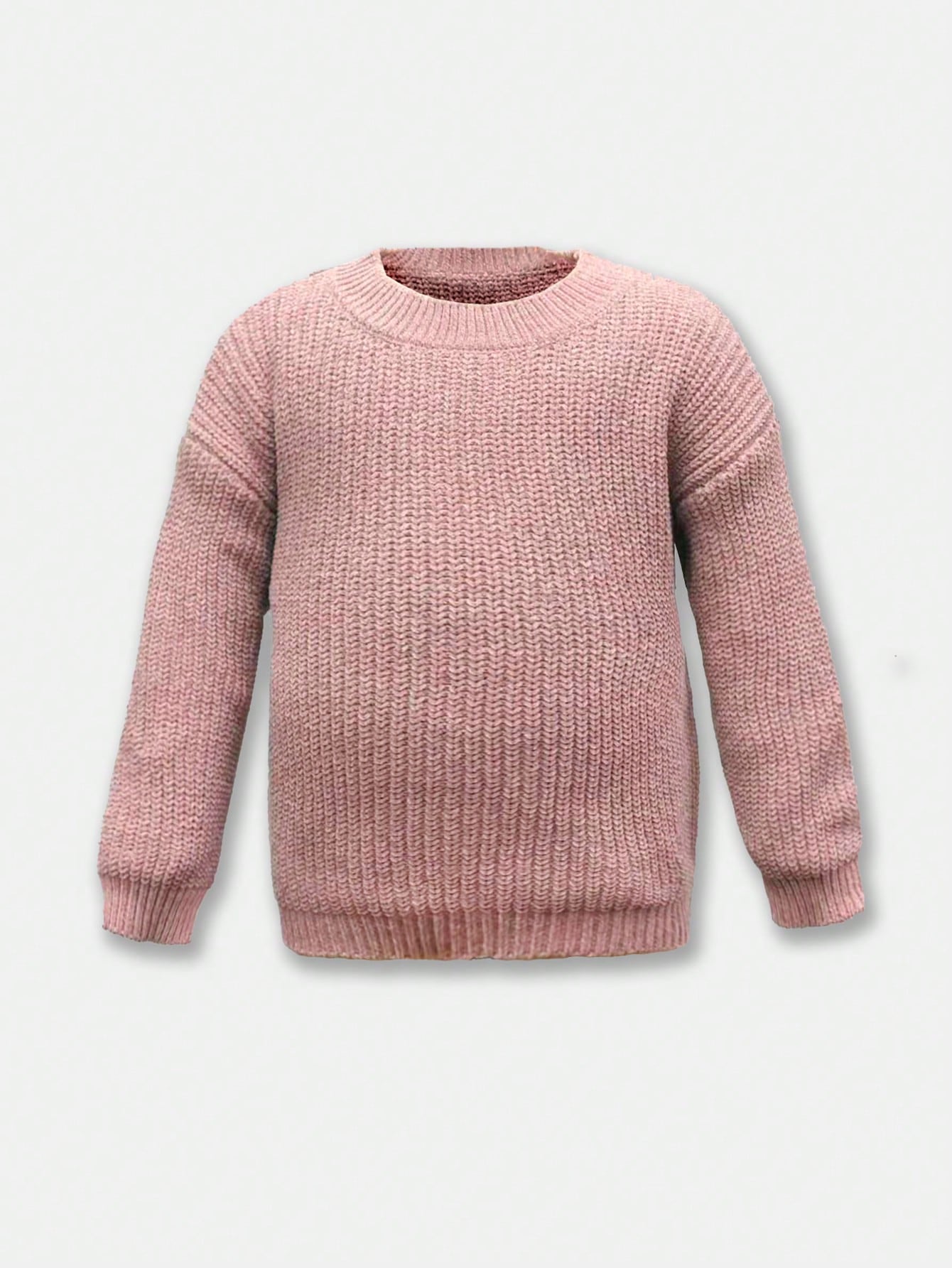 Young Girl Drop Shoulder Ribbed Knit Sweater