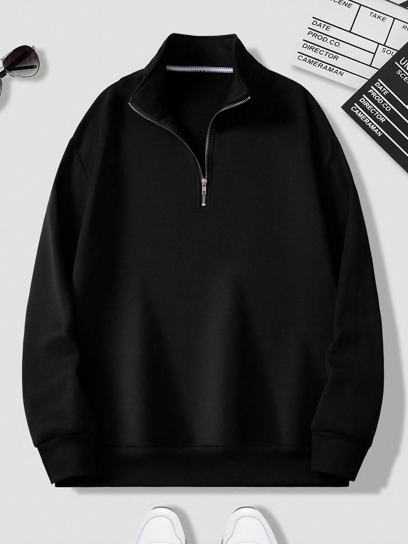 Men's Solid Color Half Zipper Hooded Sweatshirt