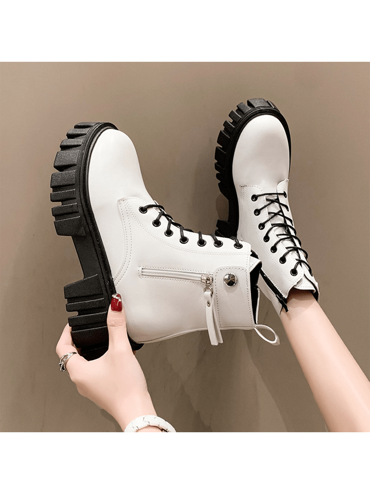 Women's Fashion Boots  Side Zip Round Toe Boots Lace Up Combat Boots