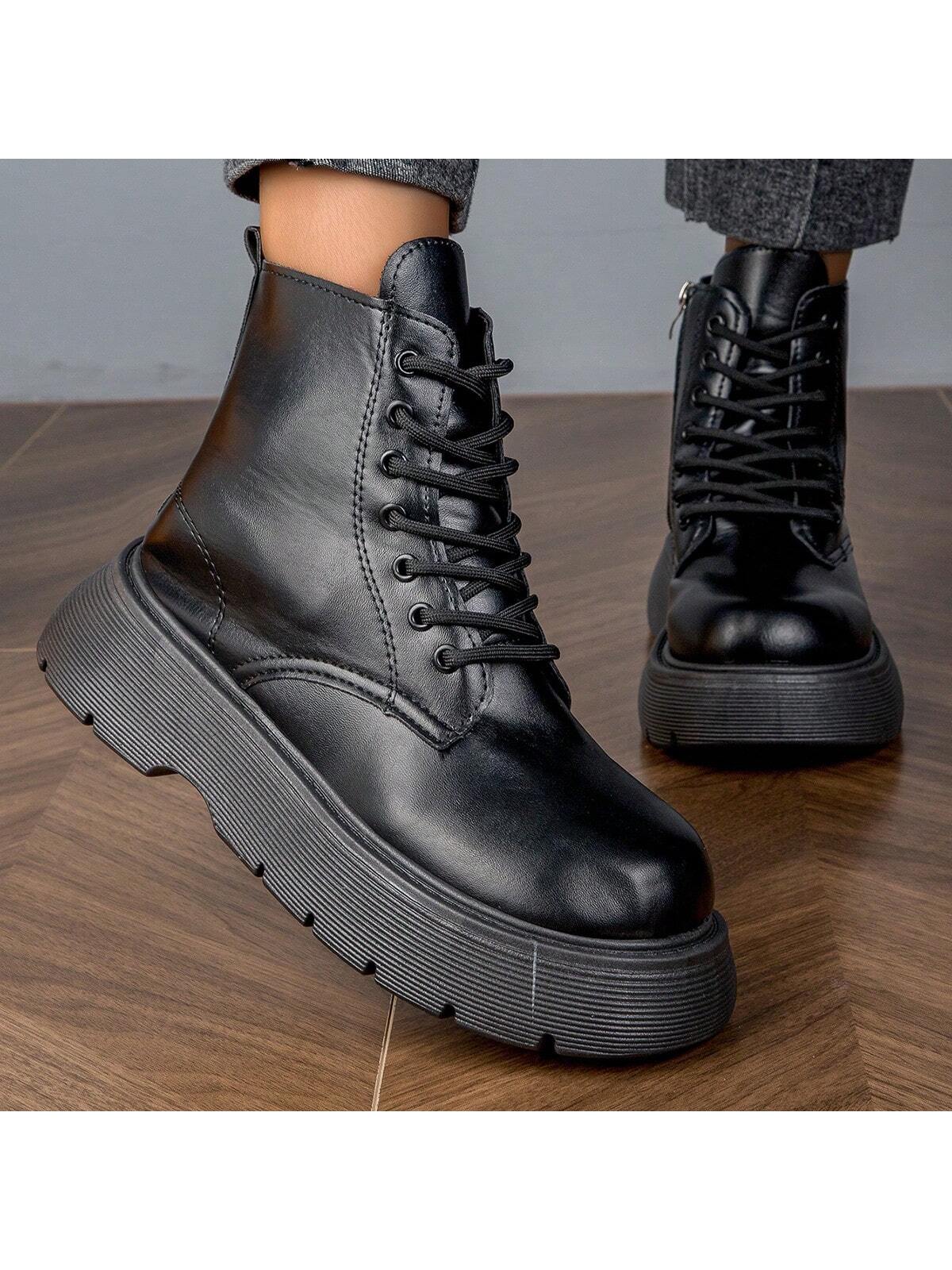 Women's Fashion Boots  Side Zip Round Toe Boots Lace Up Combat Boots