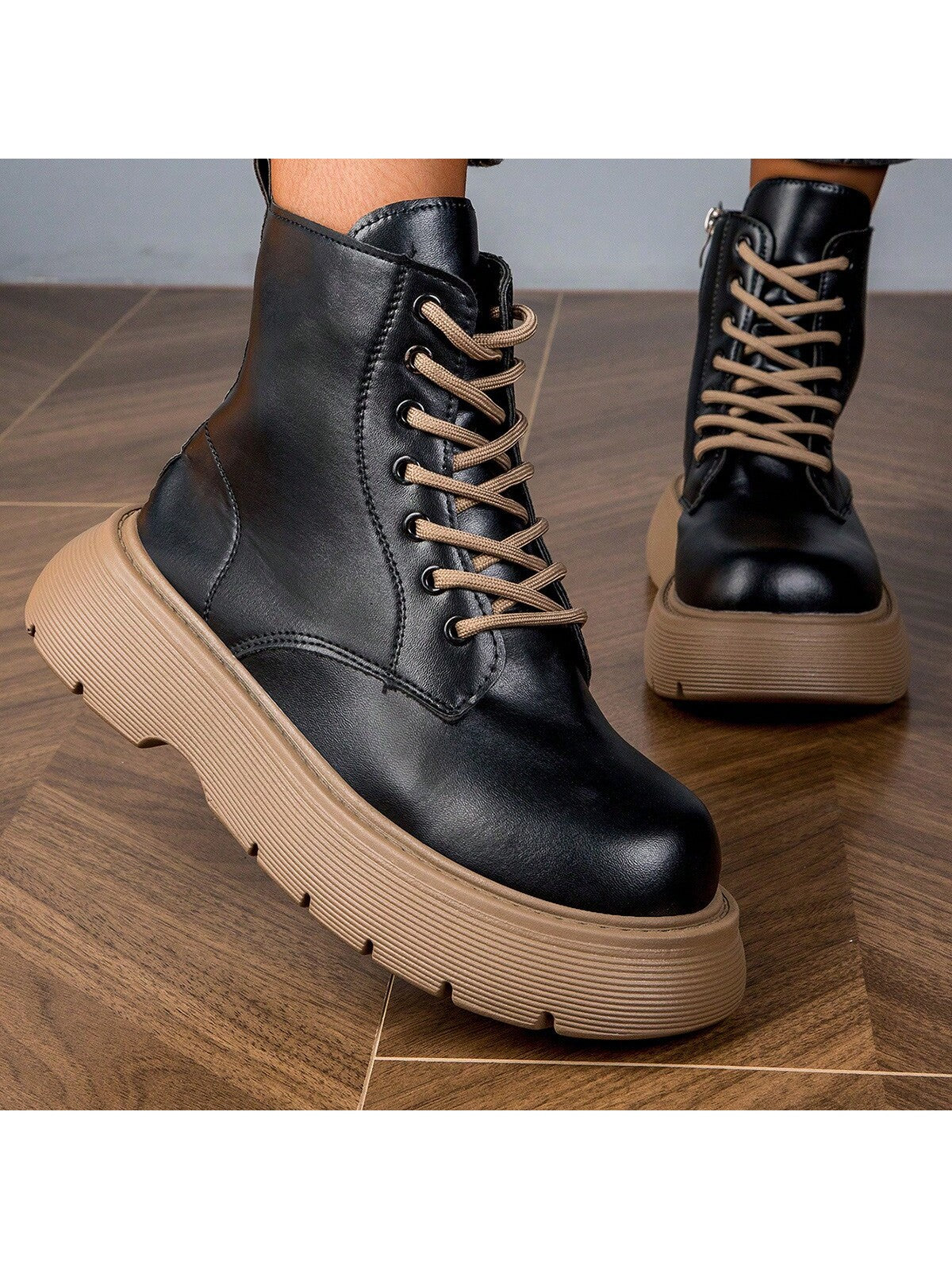 Women's Fashion Boots  Side Zip Round Toe Boots Lace Up Combat Boots