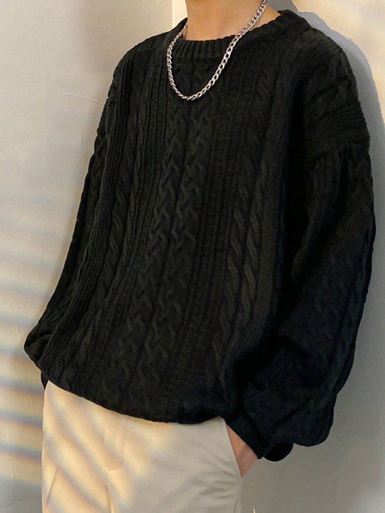 Men Cable Knit Drop Shoulder Sweater