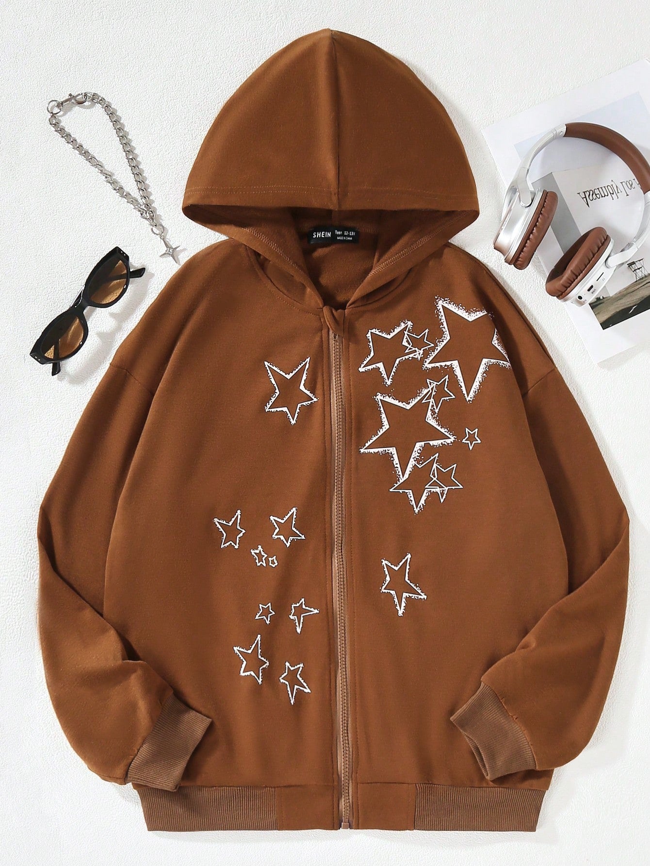 Teen Girl Star Print Zip Up Hoodie