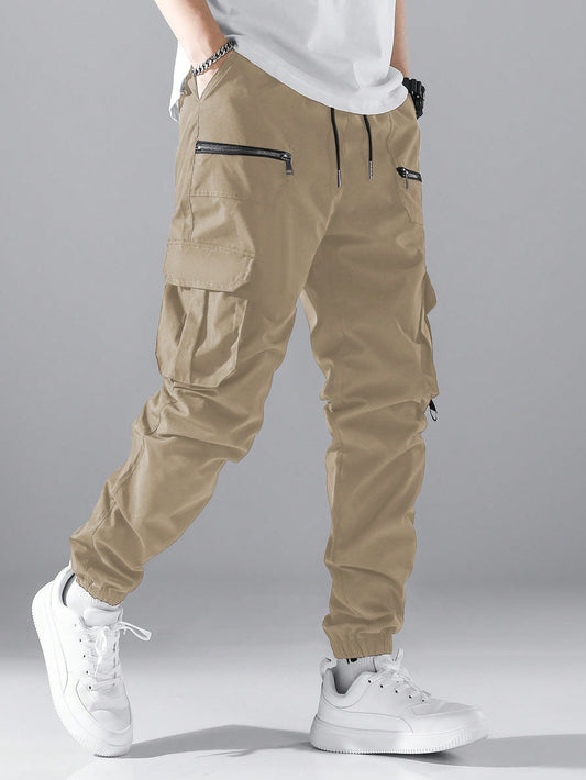 Men's Loose-Fit Cargo Pants With Flap Pockets, Side Drawstrings