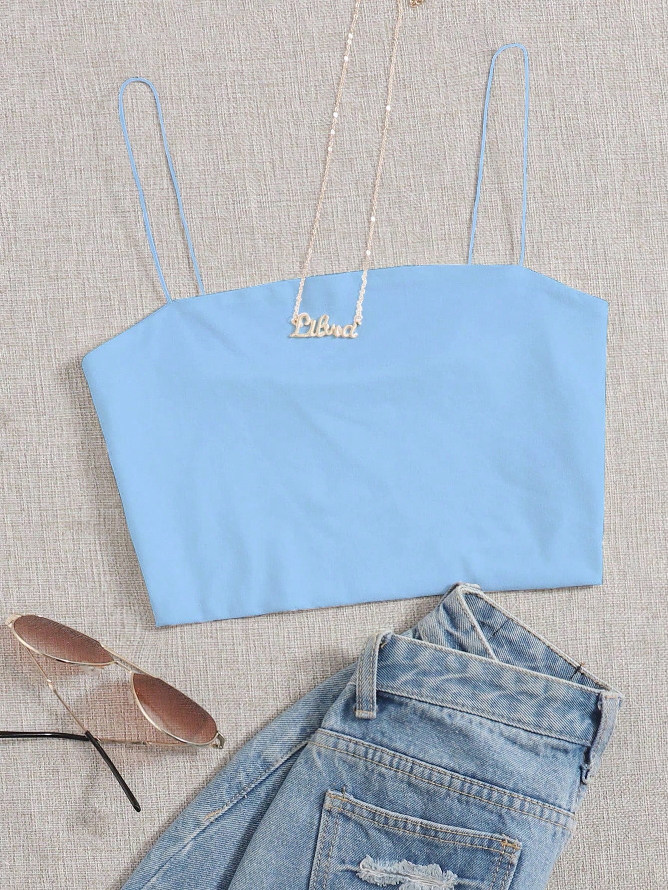 Solid Color Cropped Camisole Tank Top